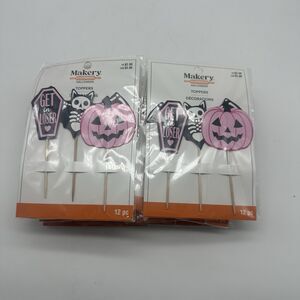 LOT OF 9 Makery Halloween Cupcake Toppers Pink Pumpkin Coffin Get In Loser 12pc